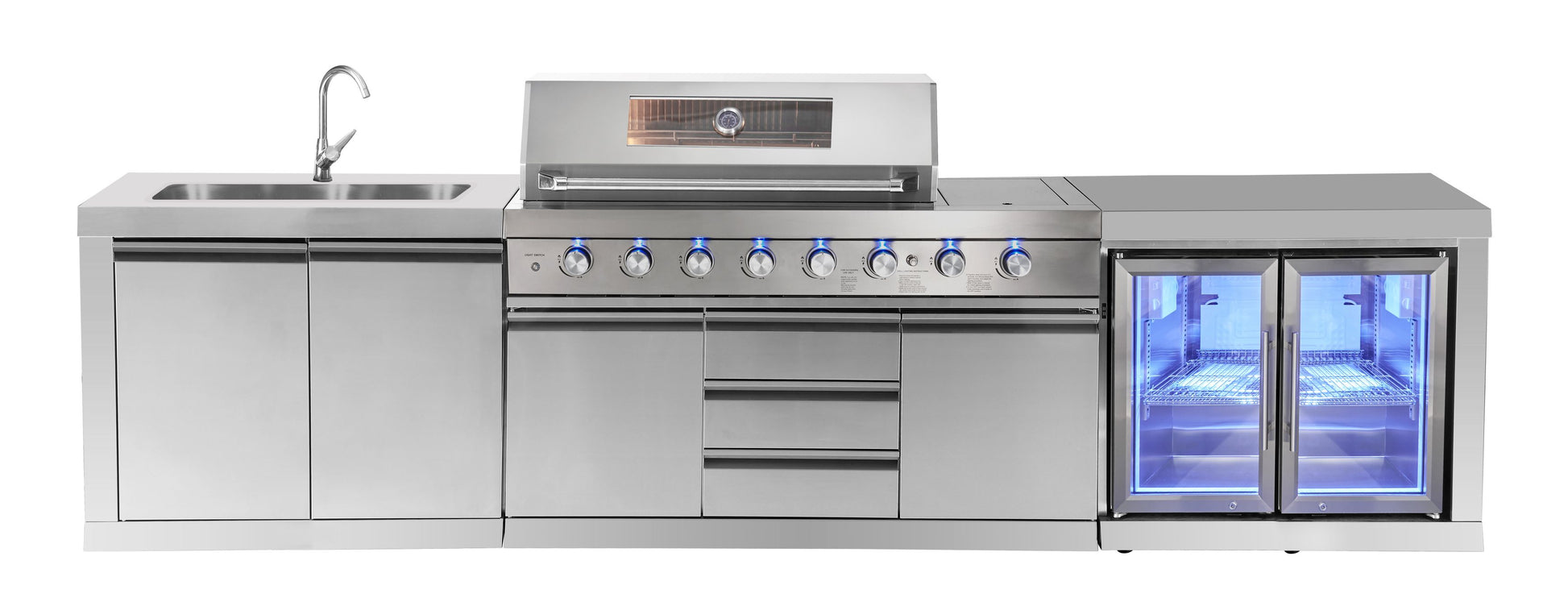 4B + Wok 304 Stainless BBQ Kitchen: 304 Steel, 1DR Fridge & 2DR Sink – Click & Collect in VIC, NSW, QLD