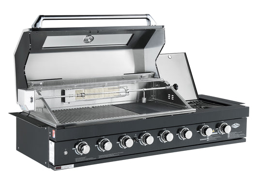 Kingsley 6 Burner Built In BBQ With Side Wok & Rear Infrared Bruner | Black Stainless Steel, Blue LED Knobs Click & Collect NSW, VIC, QLD