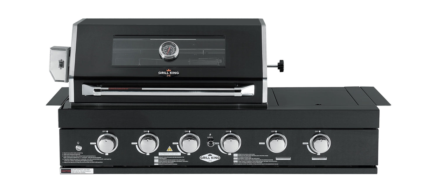 4 Burner + Wok Built In BBQ With Rear Infrared Bruner | Black 304 Stainless Steel, Blue LED Knobs Click & Collect NSW, VIC, QLD