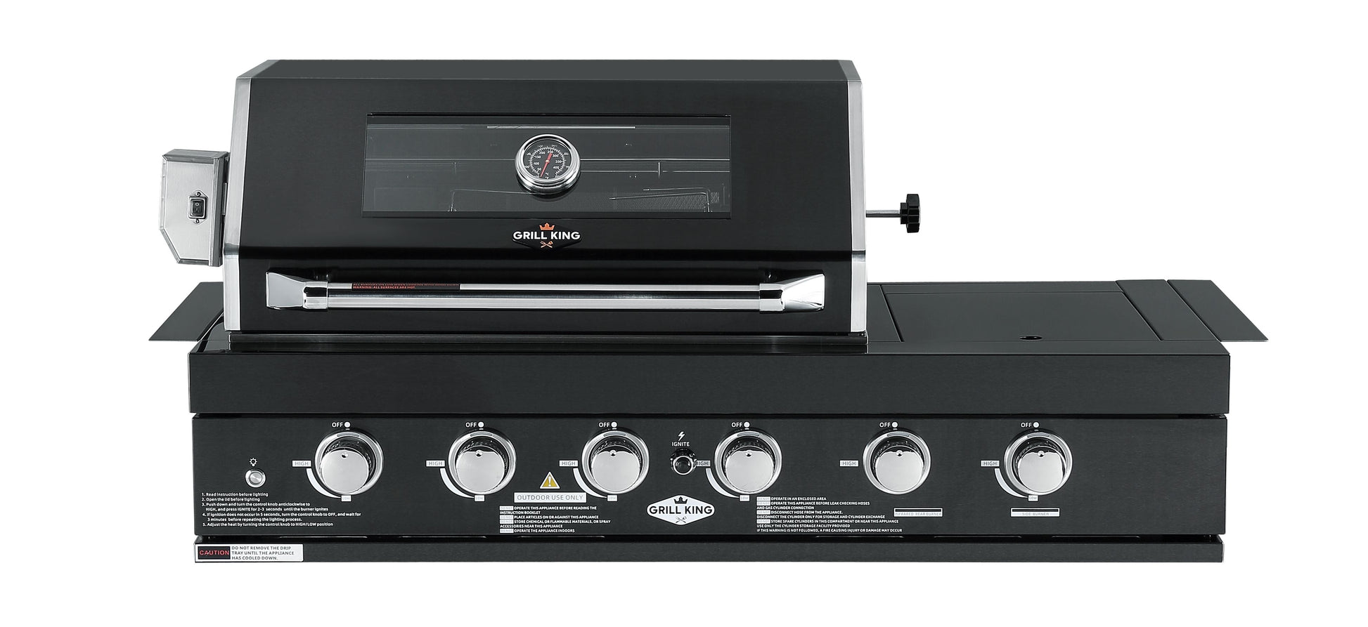 4 Burner + Wok Built In BBQ With Rear Infrared Bruner | Black 304 Stainless Steel, Blue LED Knobs Click & Collect NSW, VIC, QLD