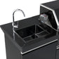 Black Stainless Steel Non Wok BBQ Kitchen: Stone Bench, Fridge, Sink, Height Adjustable, Rotisserie with BBQ Cover