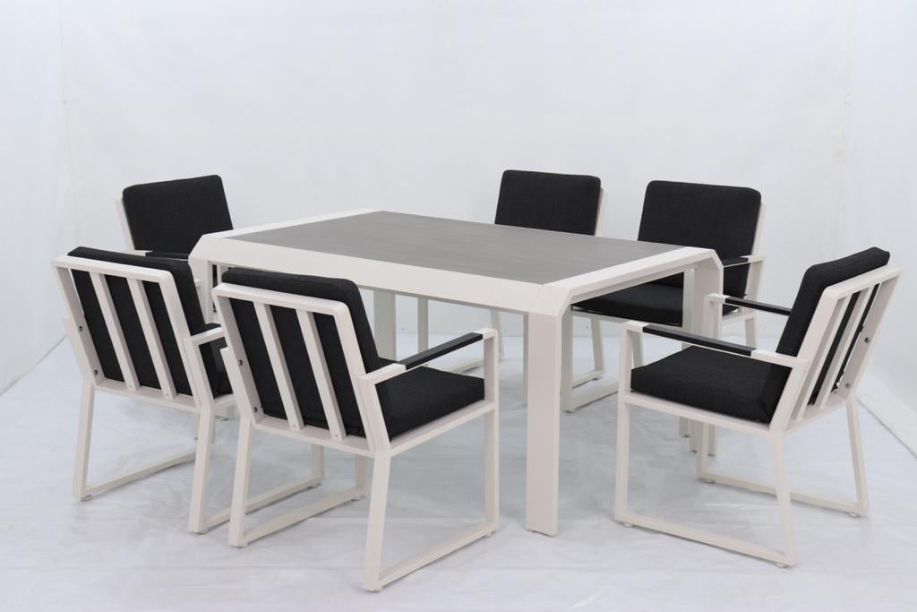 Vito 7 Piece Dining Set: White Aluminium Designer Outdoor Living Set