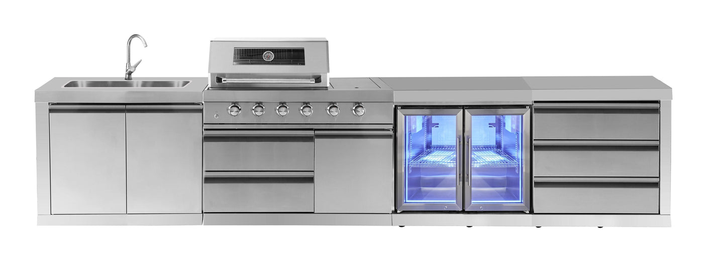 4B + Wok 304 Stainless BBQ Kitchen: 304 Steel, 1DR Fridge & 2DR Sink – Click & Collect in VIC, NSW, QLD