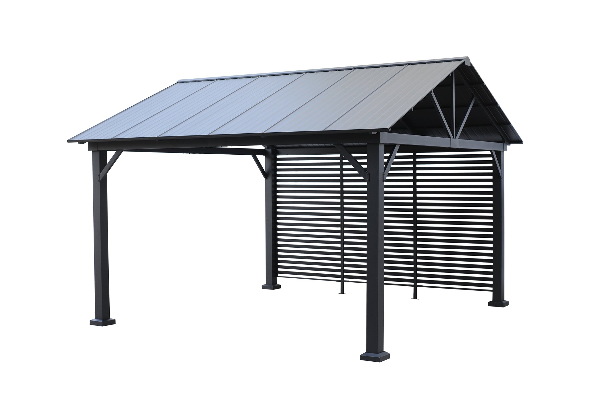 ALUMINA 3.65x3.65m Patio Pergola Galvanized steel post, Wall-Mounted Aluminium, inlet & roof
