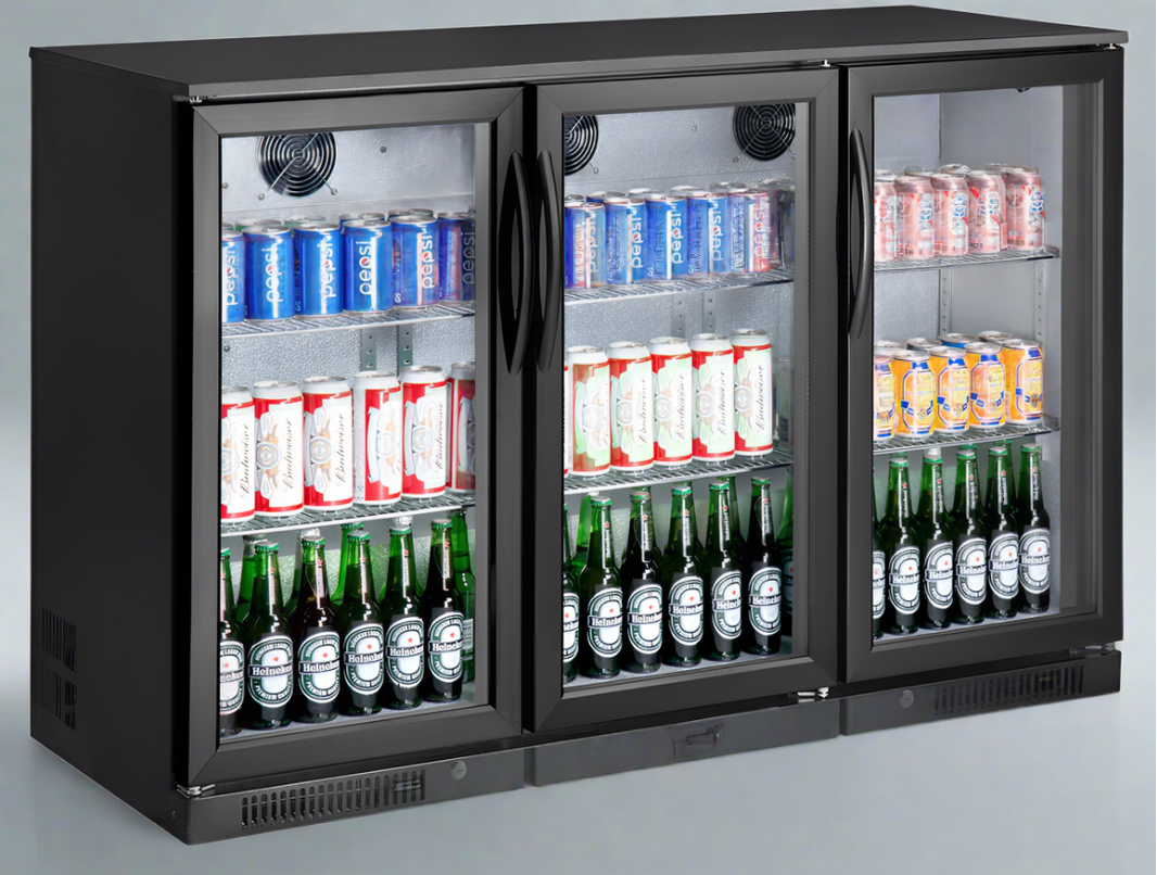 318L 3-Door Commercial Wine Bar Fridge Chiller Can Cooler Mini Freezer in Black