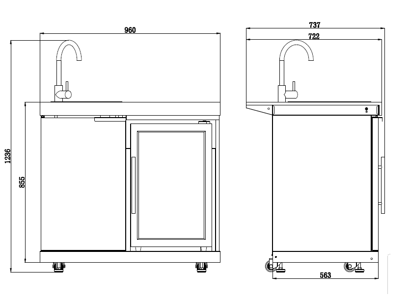 Rockpool 4B: Designer Black Outdoor BBQ Kitchen Package inc Fridge, Sink Rear Infrared, Rotisserie, BBQ Cover