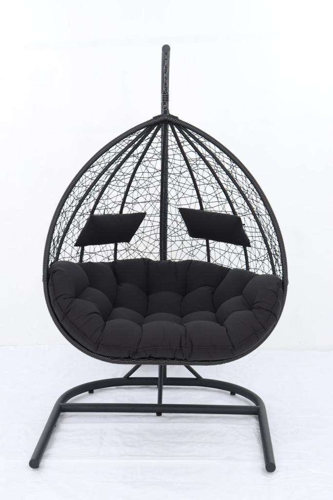 ARI Outdoor Hanging Egg Chair Black - Outdoor Patio Hanging Egg Chair with Cushion and Metal Stand. Frame: steel, powder coated. Round Wicker woven