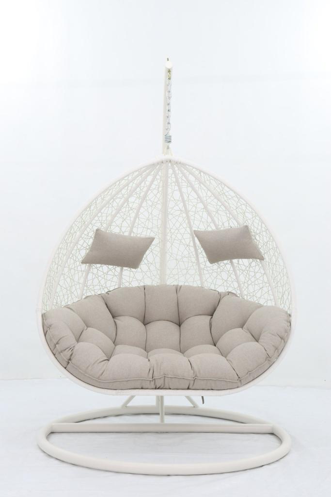 ARI Outdoor Hanging Egg Chair White - Outdoor Patio Hanging Egg Chair with Cushion and Metal Stand. Frame: steel, powder coated. Round Wicker woven