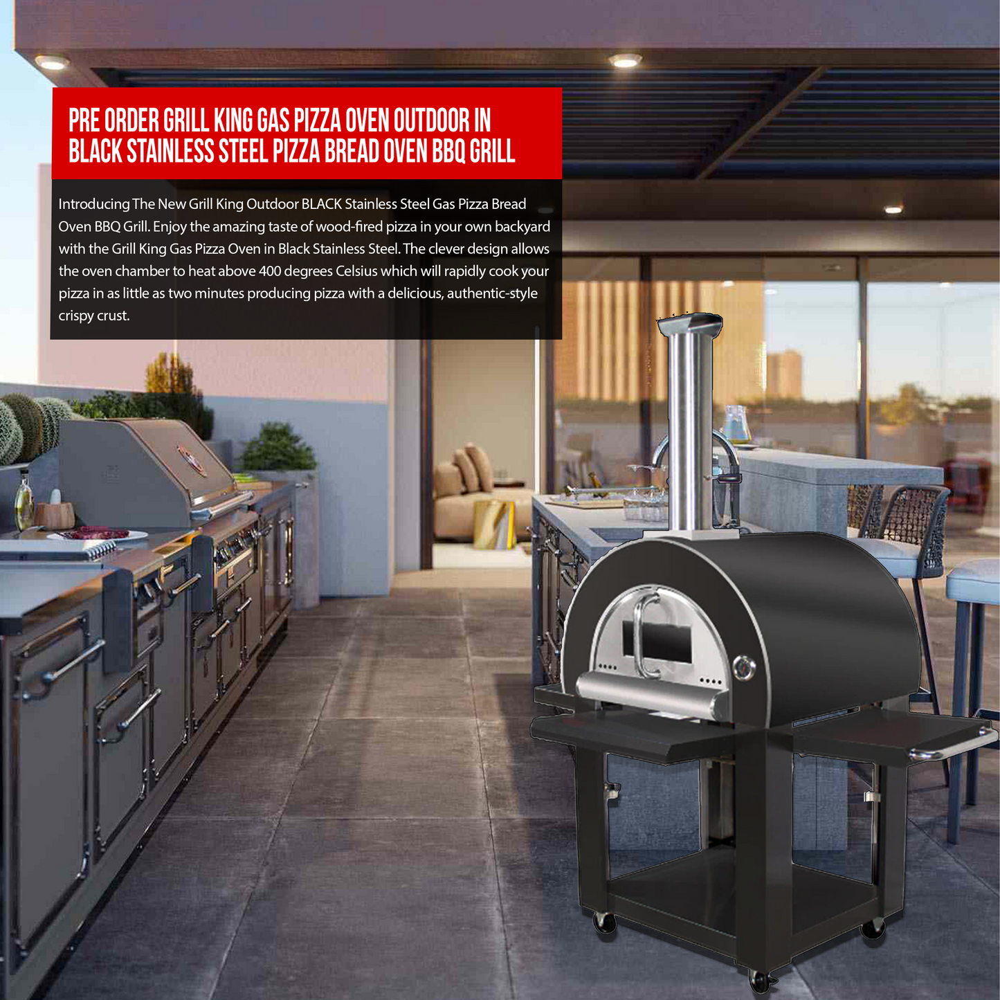 Grill King Charcoal Pizza Oven Outdoor In Black Stainless Steel Artisan Wood-Fired Charcoal Pizza Bread Oven BBQ Grill