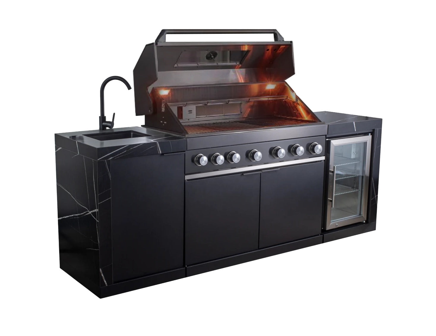 Rockpool Black 6B Outdoor Kitchen BBQ Package, Fridge, Sink, Rear infrared burner